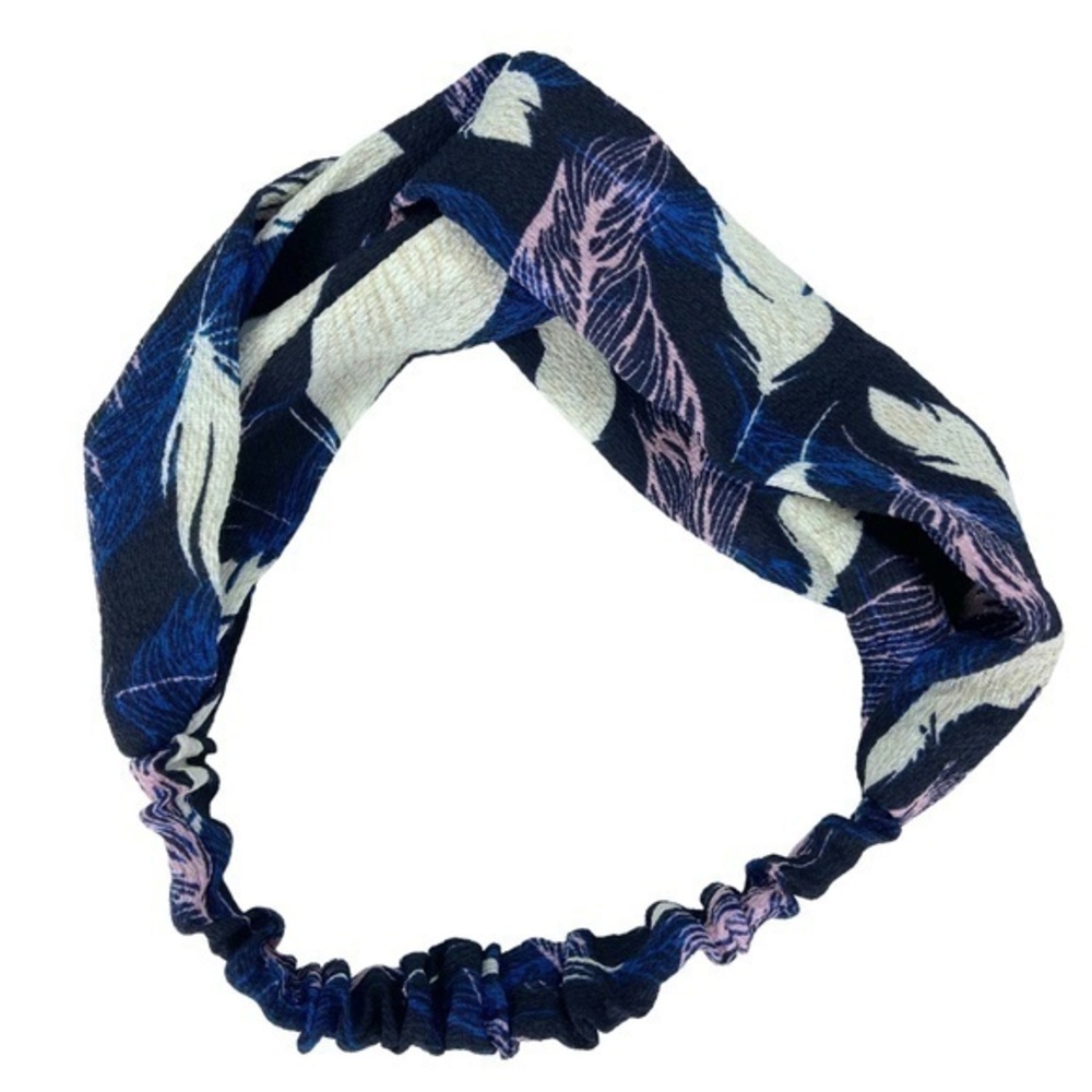 Cross Knot Georgette Fabric Headband Elastic Hair Accessory Feather Print Boho